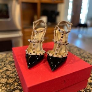 Valentino Patent Rockstud Caged Pump, black patent leather, size 38 (8 in US)